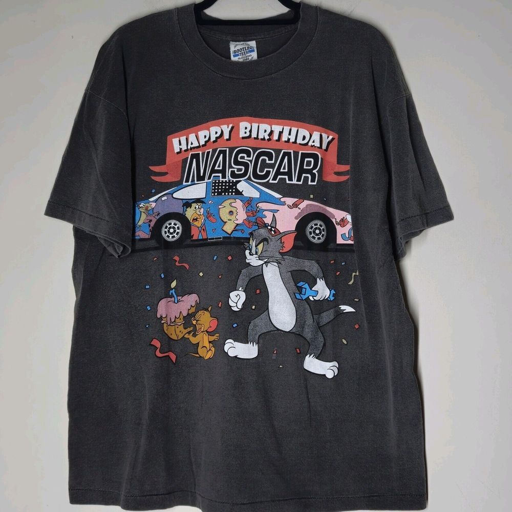 Happy Birthday Nascar T Shirt Cartoon Network Mens XL Single Stitch Tom & Jerry
